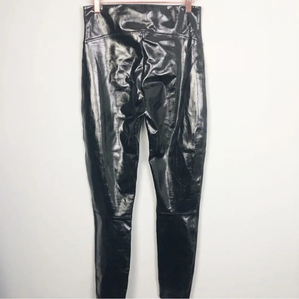 SPANX | Faux Patent Leather Body Shaping Black Leggings Women’s Size Medium & 1X - Picture 8 of 16